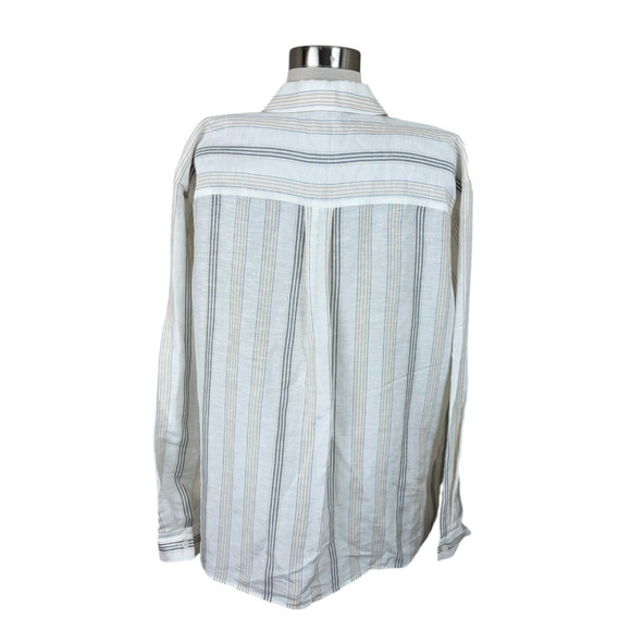 Lafayette 148 New York Neutral Stripe Linen Shirt Large Coastal Quiet Luxury - Picture 3 of 4